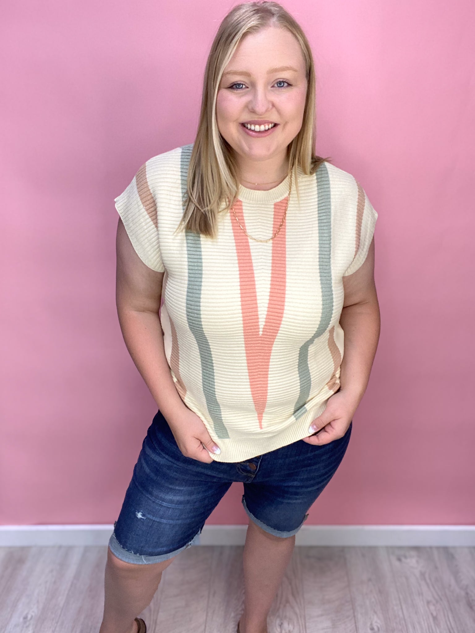 Hallie Multi Color Chevron Striped Top