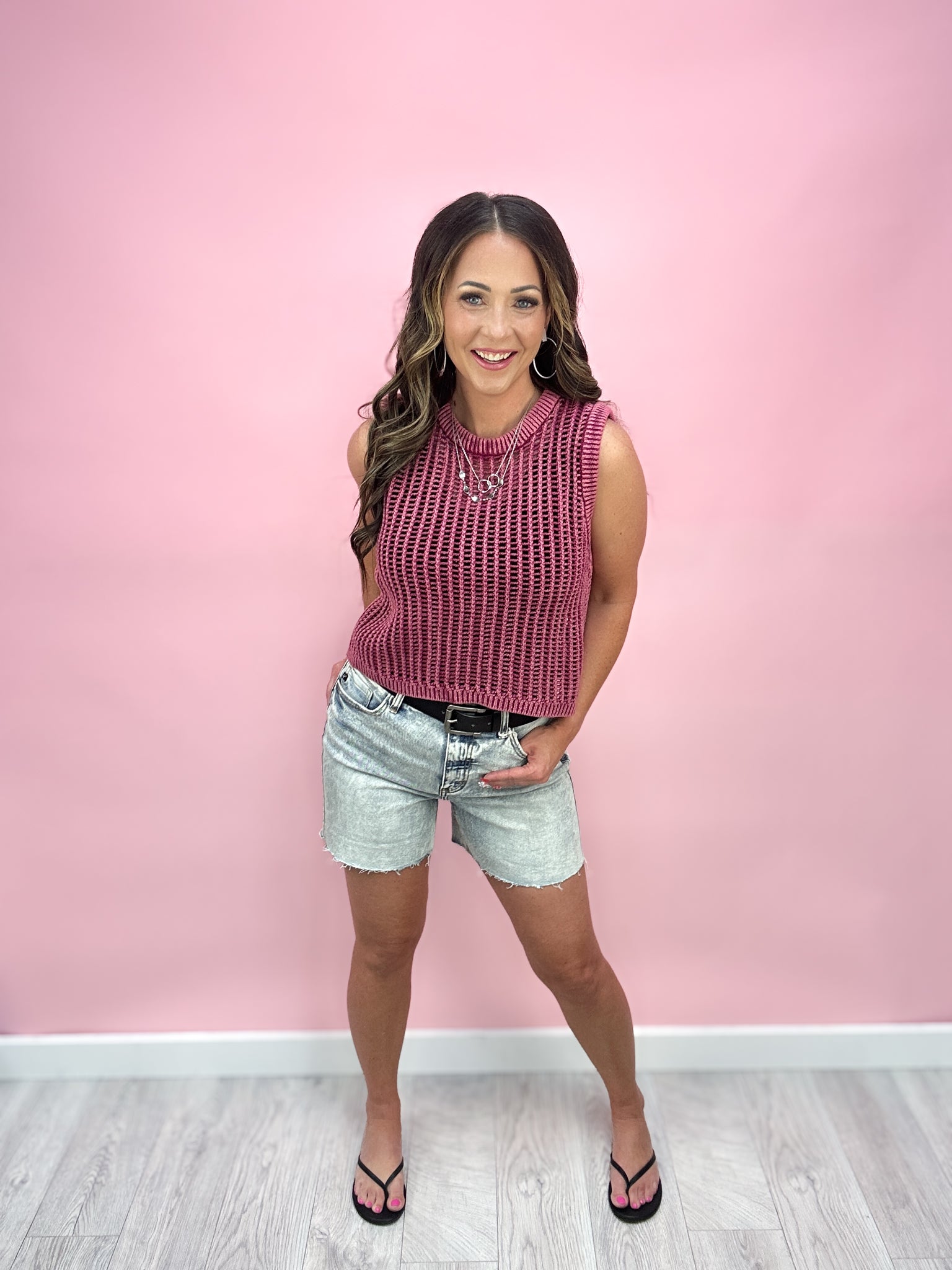 Jimena Washed Fishnet Sweater Vest