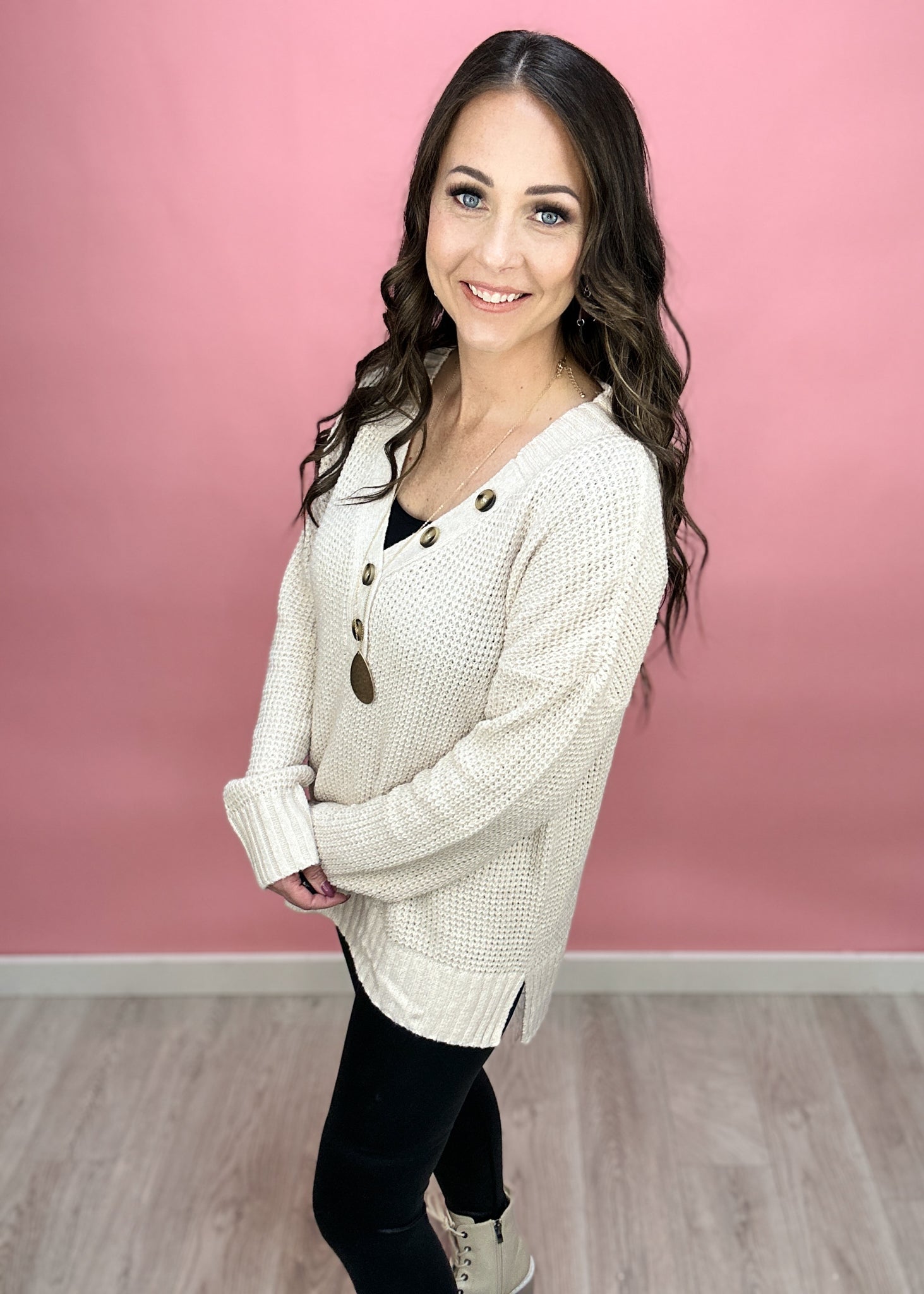 Brynlee Waffle Knit Button Up Top