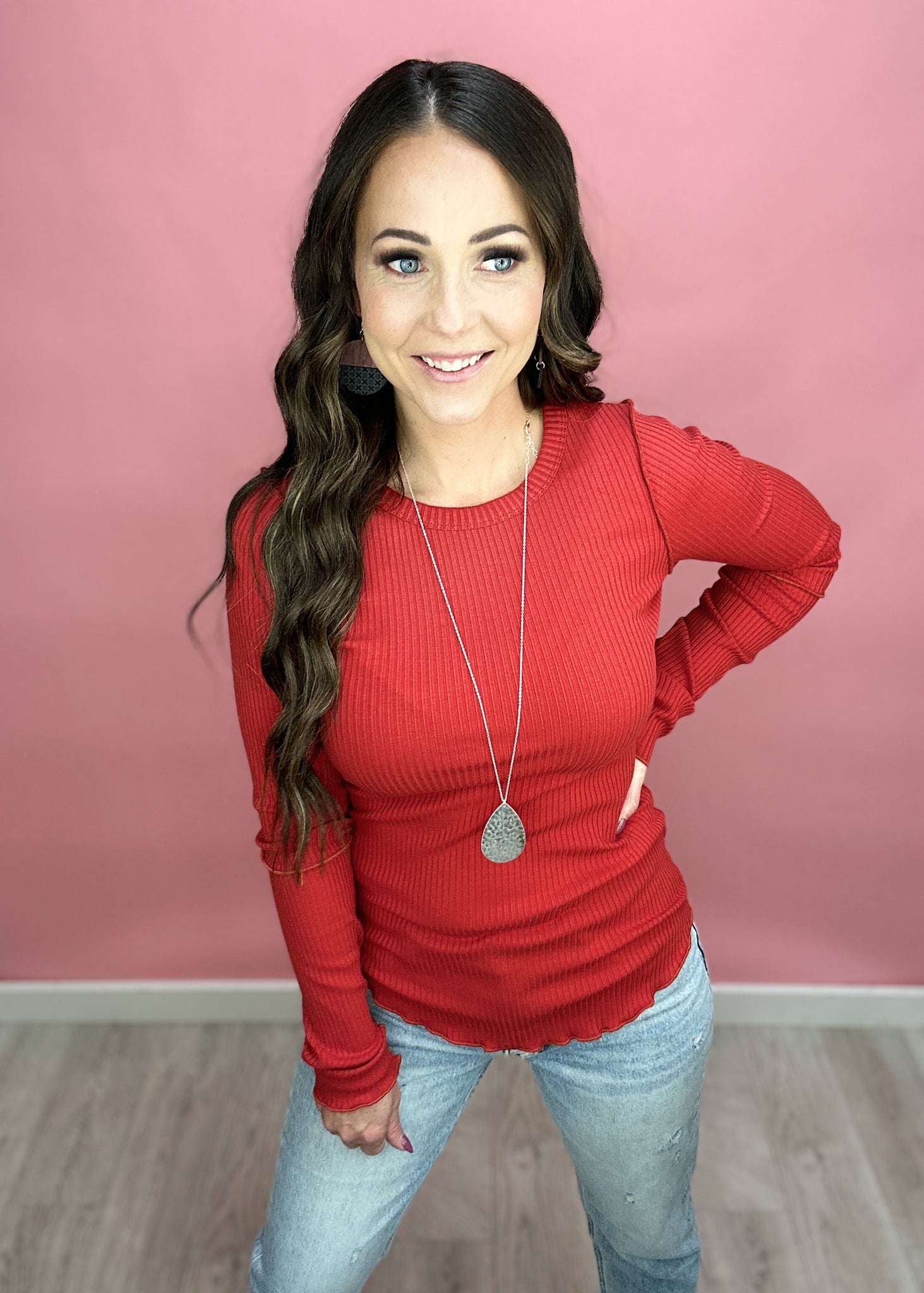 Perry Crew Neck Ribbed Top