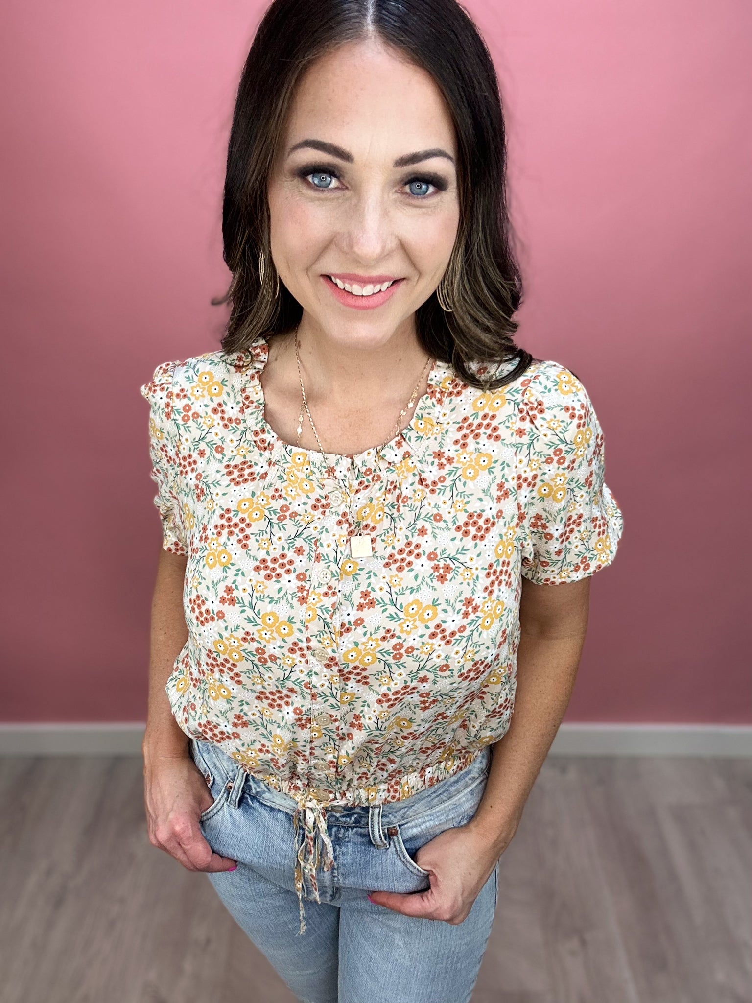 Keely Floral Button Down Ruffled Top