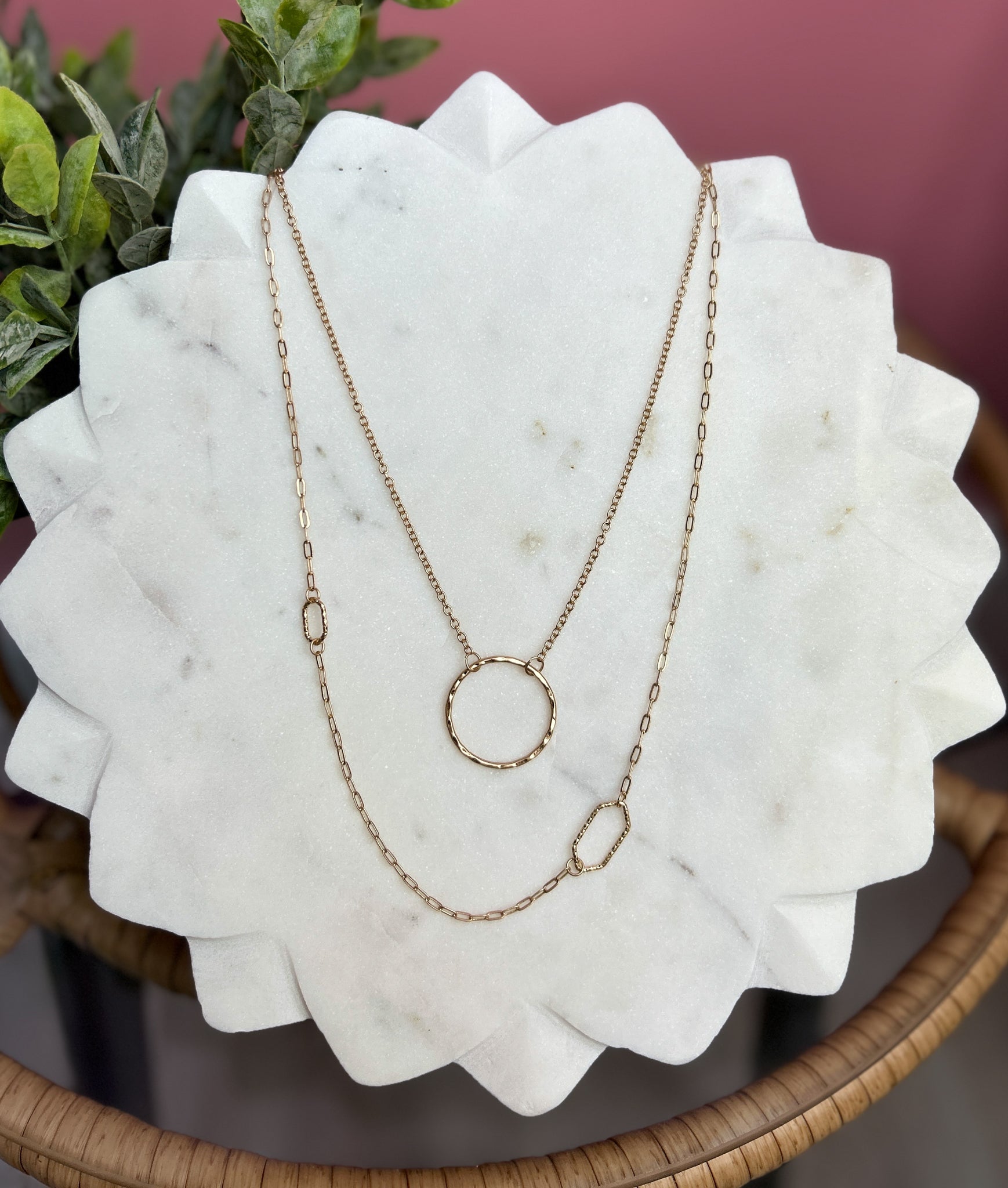 Hines Ring Pendant Layered Necklace