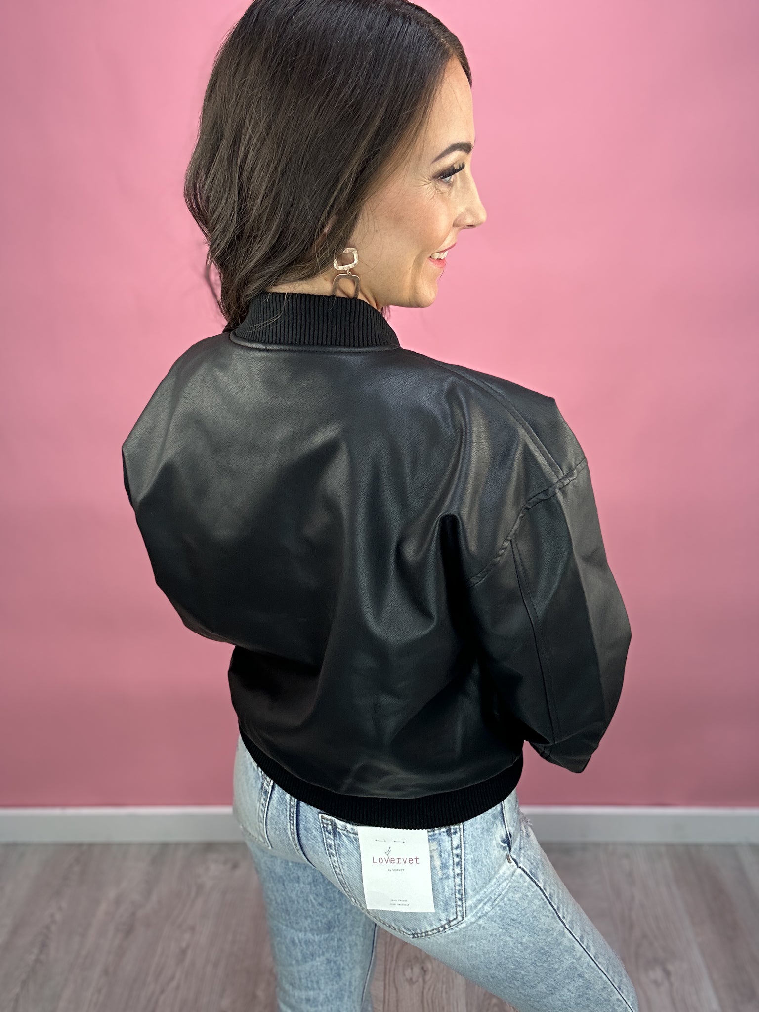 Shea Faux Leather Bomber Jacket