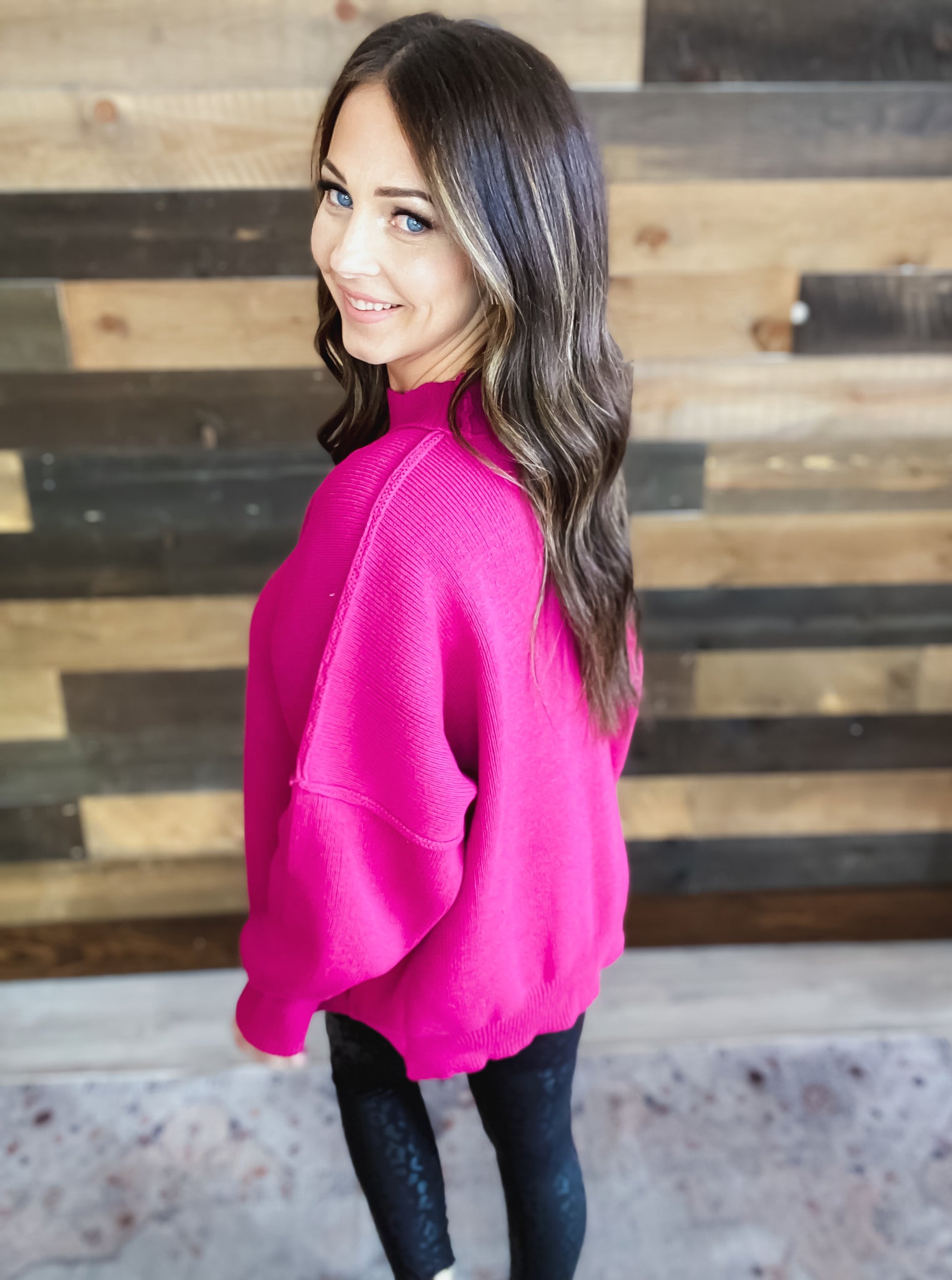 Maren Drop Shoulder Oversized Sweater-Magenta