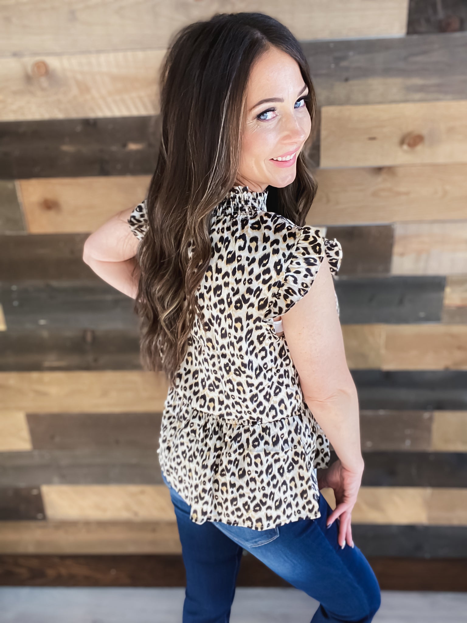 Amya Smocked Waist Leopard Print Blouse
