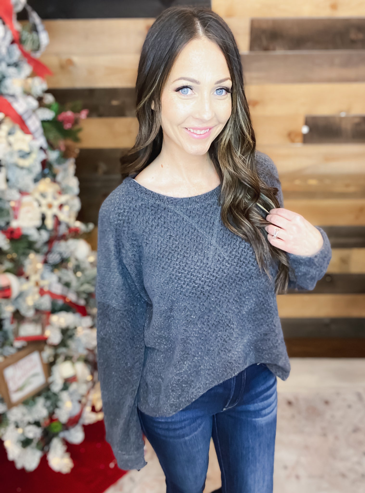 MaryJane Soft Knit Long Sleeve Top in Charcoal
