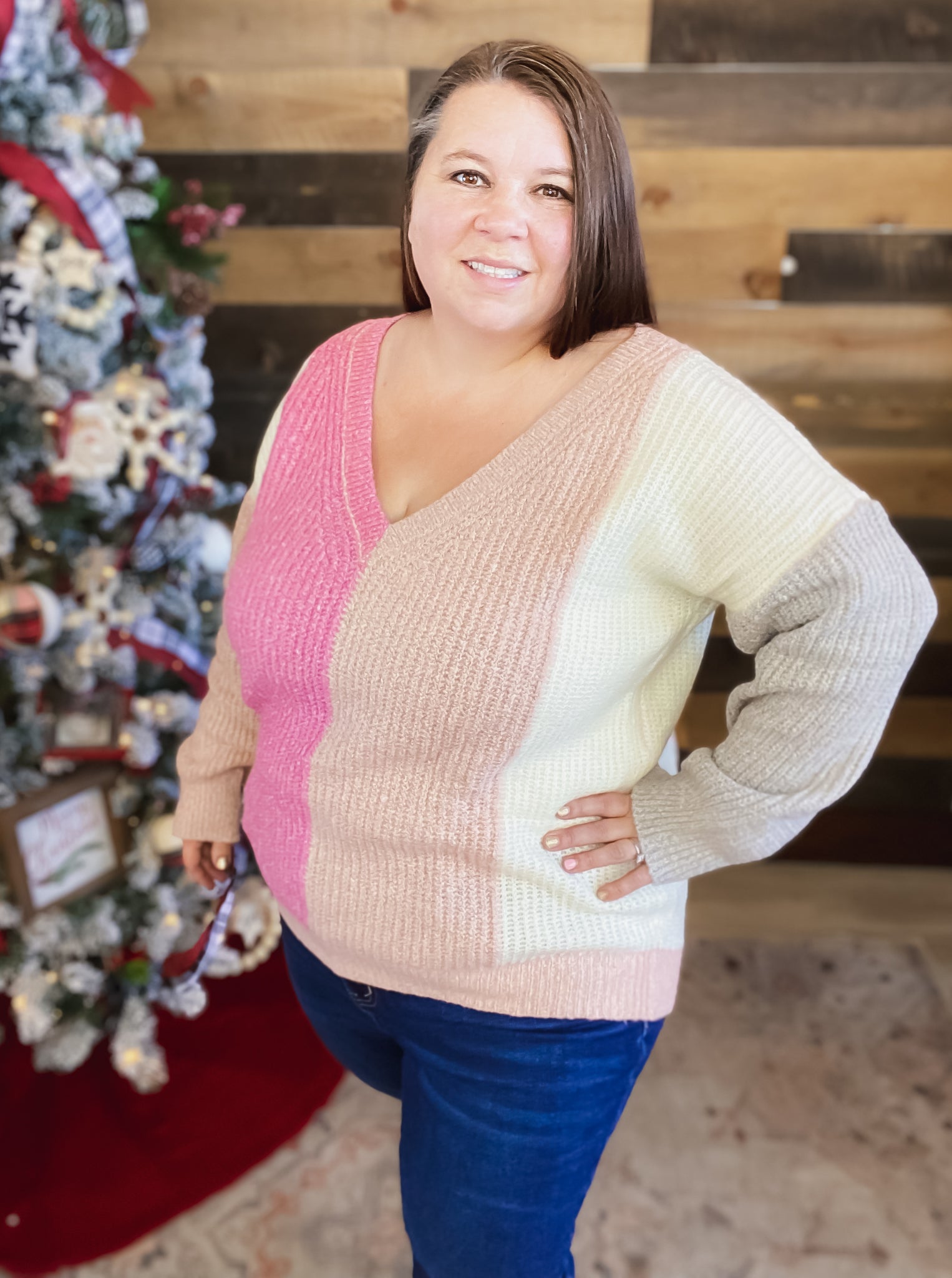 Tanya V-Neck Color Block Sweater
