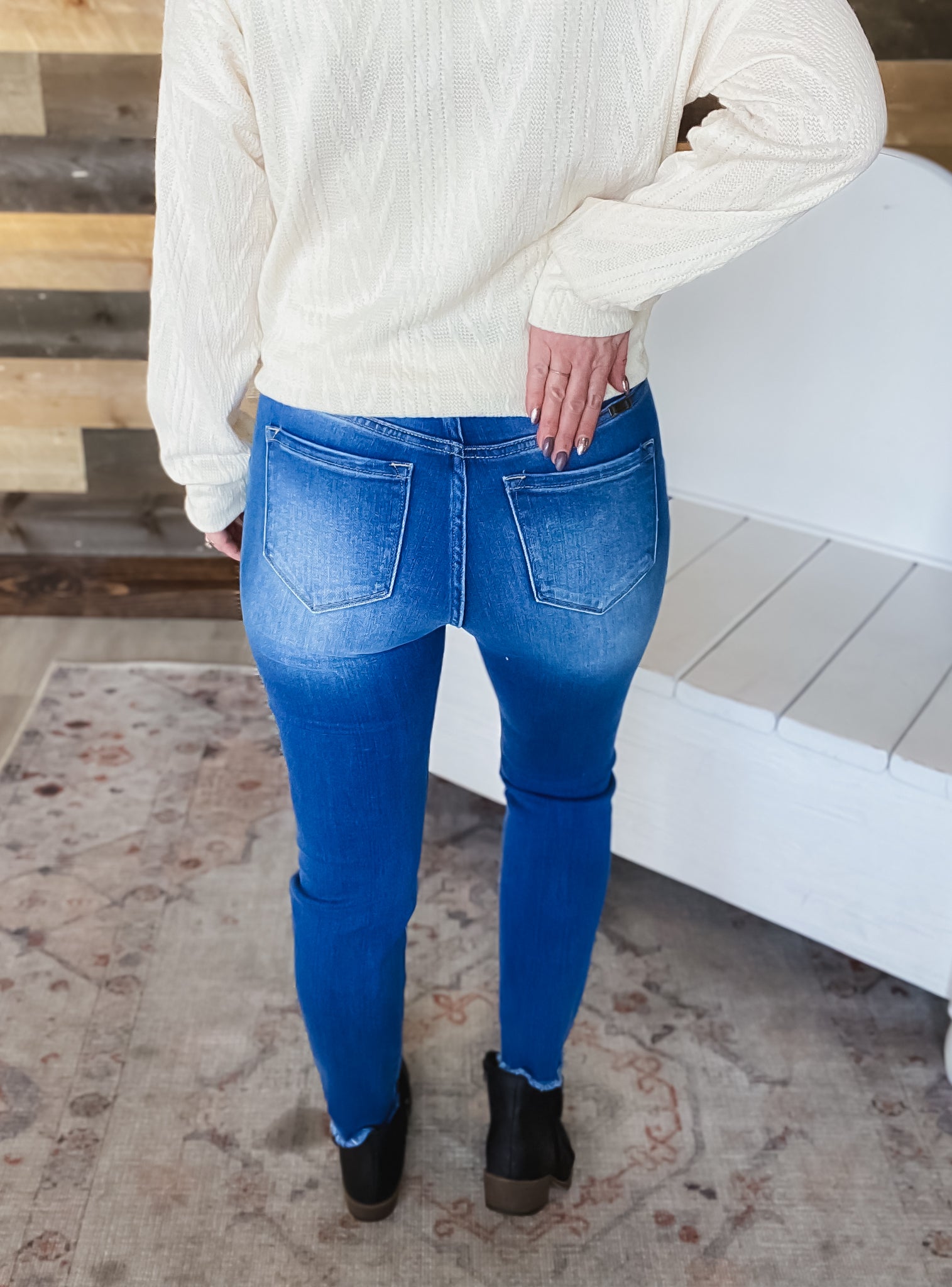 Zayne Double Buckle Distressed Skinny Jeans