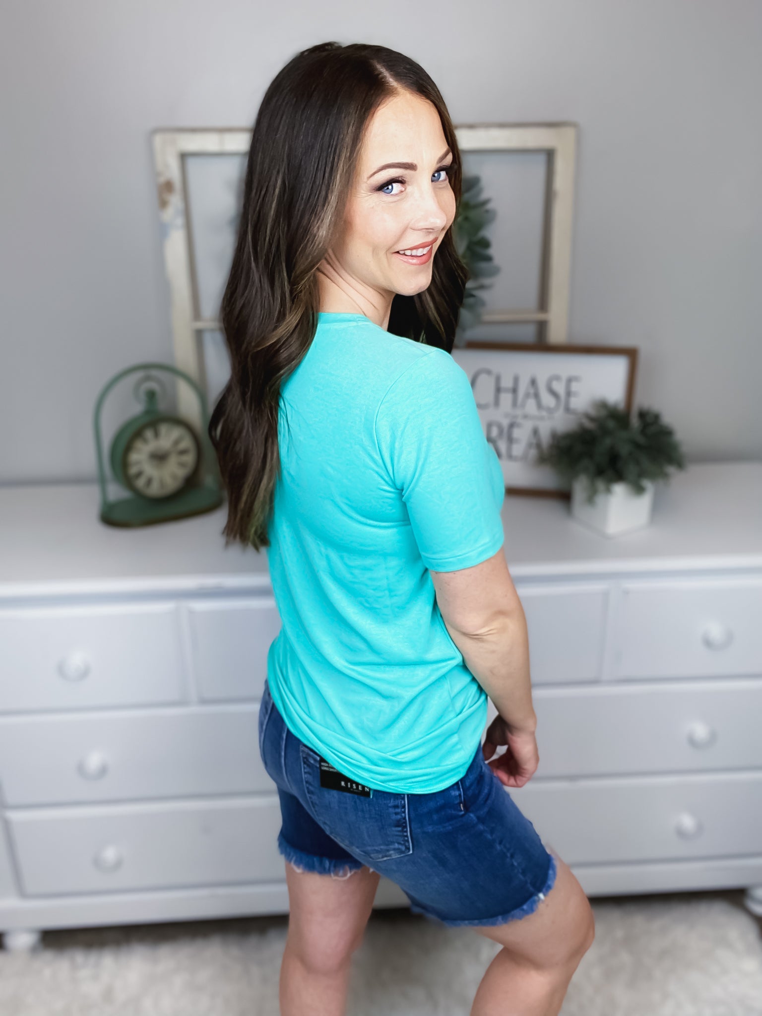 Ashley Relaxed Basic Crew Neck Top in Mint-**Final Sale**