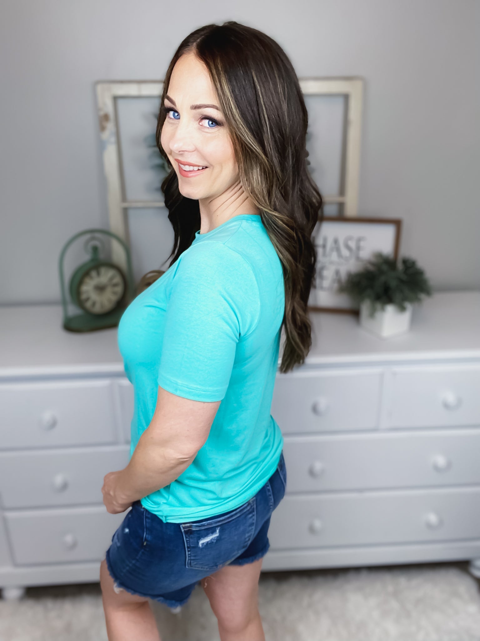 Ashley Relaxed Basic Crew Neck Top in Mint-**Final Sale**