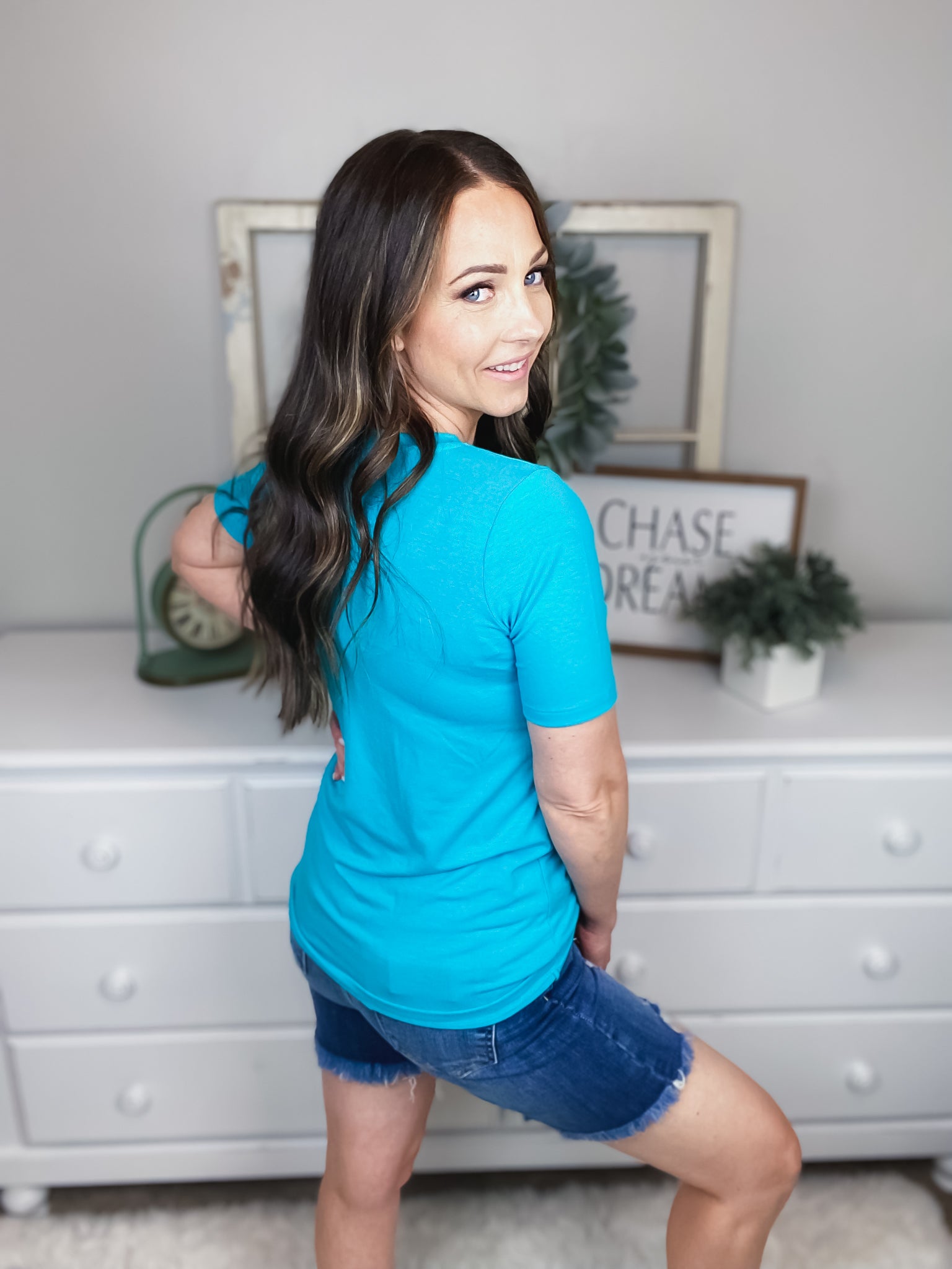 Ashley Relaxed Basic Crew Neck Top in Ice Blue-**Final Sale**