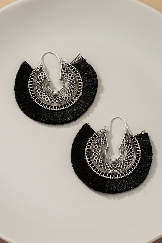 Jovani Disk Tassel Earrings-Black